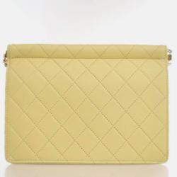 Pre Owned Chanel Medium Yellow Lambskin Chic Pearls Flap Bag