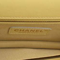 Pre Owned Chanel Medium Yellow Lambskin Chic Pearls Flap Bag
