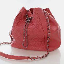 Pre Owned Chanel Vintage Pink Shiny Calfskin Drawstring Bucket Bag