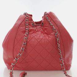 Pre Owned Chanel Vintage Pink Shiny Calfskin Drawstring Bucket Bag
