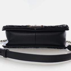 Pre Owned Chanel Medium Braided Chain Around Black Calkskin Boy Bag