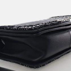 Pre Owned Chanel Medium Braided Chain Around Black Calkskin Boy Bag