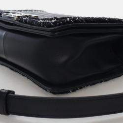 Pre Owned Chanel Medium Braided Chain Around Black Calkskin Boy Bag