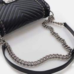 Pre Owned Chanel Medium Braided Chain Around Black Calkskin Boy Bag