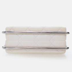 Pre Owned Chanel White Lambskin Metal Bar Flap Bag