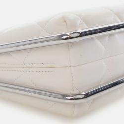 Pre Owned Chanel White Lambskin Metal Bar Flap Bag