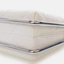 Pre Owned Chanel White Lambskin Metal Bar Flap Bag