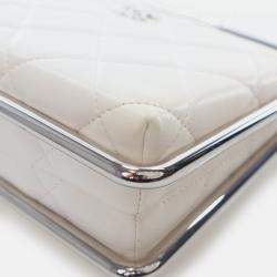 Pre Owned Chanel White Lambskin Metal Bar Flap Bag