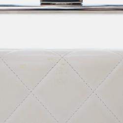 Pre Owned Chanel White Lambskin Metal Bar Flap Bag