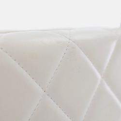 Pre Owned Chanel White Lambskin Metal Bar Flap Bag