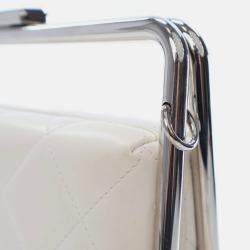 Pre Owned Chanel White Lambskin Metal Bar Flap Bag