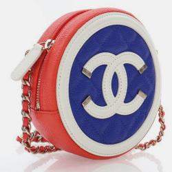 Pre Owned Chanel Multicolor Caviar Round Filigree Clutch With Chain