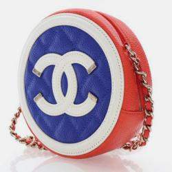 Pre Owned Chanel Multicolor Caviar Round Filigree Clutch With Chain