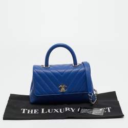 Pre Owned Chanel Blue Chevron Caviar Leather Mini Coco Top Handle Bag