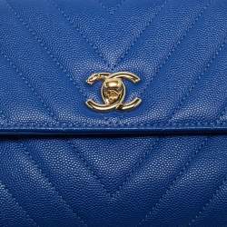 Pre Owned Chanel Blue Chevron Caviar Leather Mini Coco Top Handle Bag