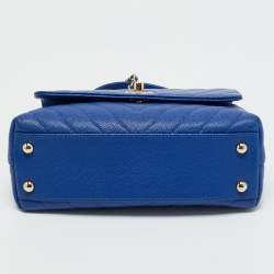 Pre Owned Chanel Blue Chevron Caviar Leather Mini Coco Top Handle Bag