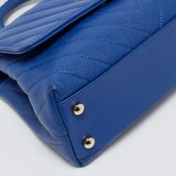 Pre Owned Chanel Blue Chevron Caviar Leather Mini Coco Top Handle Bag