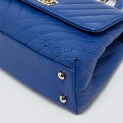 Pre Owned Chanel Blue Chevron Caviar Leather Mini Coco Top Handle Bag