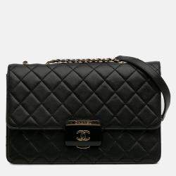 Pre Owned Chanel Black Large Sheepskin Beauty Lock Flap