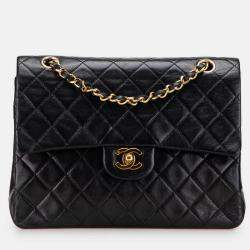Pre Owned Chanel Black Medium Tall Classic Lambskin Double Flap