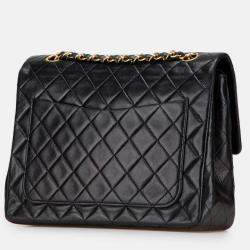 Pre Owned Chanel Black Medium Tall Classic Lambskin Double Flap