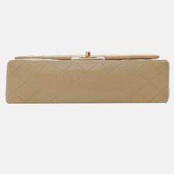 Pre Owned Chanel Beige Medium Classic Lambskin Double Flap