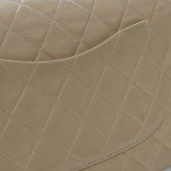 Pre Owned Chanel Beige Medium Classic Lambskin Double Flap