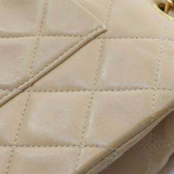 Pre Owned Chanel Beige Medium Classic Lambskin Double Flap