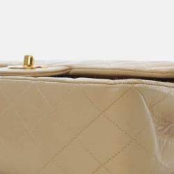 Pre Owned Chanel Beige Medium Classic Lambskin Double Flap