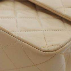 Pre Owned Chanel Beige Medium Classic Lambskin Double Flap