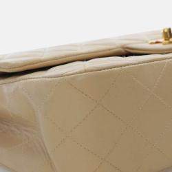Pre Owned Chanel Beige Medium Classic Lambskin Double Flap