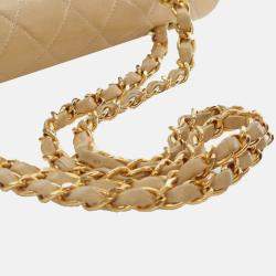 Pre Owned Chanel Beige Medium Classic Lambskin Double Flap