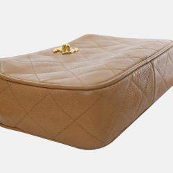 Pre Owned Chanel Brown CC Quilted Caviar Camera Bag