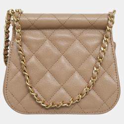 Pre Owned Chanel Caviar Quilted Frame Clutch On Chain