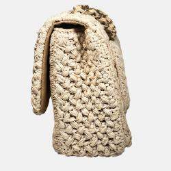 Pre Owned Chanel Medium Classic Single Flap Bag in Crochet Raffia