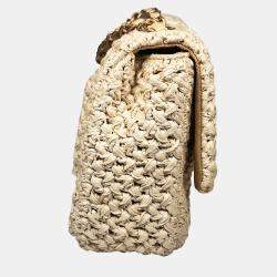 Pre Owned Chanel Medium Classic Single Flap Bag in Crochet Raffia