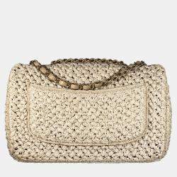 Pre Owned Chanel Medium Classic Single Flap Bag in Crochet Raffia