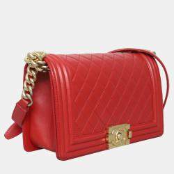 مملوكة مسبقًا حقيبة شانيل بوي جلد حمل حجم متوسط قديم