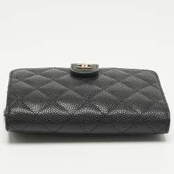 Pre Owned Chanel Black Quilted Caviar Leather L-Zip Wallet
