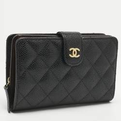 Pre Owned Chanel Black Quilted Caviar Leather L-Zip Wallet