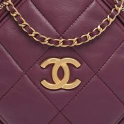 Pre Owned Chanel Purple Leather Diamond CC Chain Clutch