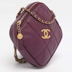 Pre Owned Chanel Purple Leather Diamond CC Chain Clutch