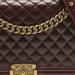 Pre Owned Chanel Navy Burgundy Quilted Leather New Medium Boy Paris- Salzburg Flap Bag