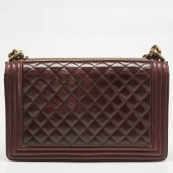 Pre Owned Chanel Navy Burgundy Quilted Leather New Medium Boy Paris- Salzburg Flap Bag