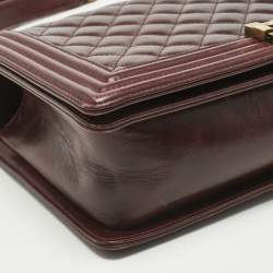 Pre Owned Chanel Navy Burgundy Quilted Leather New Medium Boy Paris- Salzburg Flap Bag