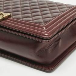 Pre Owned Chanel Navy Burgundy Quilted Leather New Medium Boy Paris- Salzburg Flap Bag