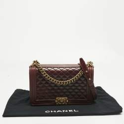 Pre Owned Chanel Navy Burgundy Quilted Leather New Medium Boy Paris- Salzburg Flap Bag