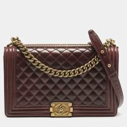 Pre Owned Chanel Navy Burgundy Quilted Leather New Medium Boy Paris- Salzburg Flap Bag