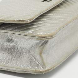 Pre Owned Chanel Silver Chevron Leather CC WOC Bag