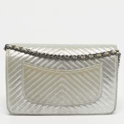 Pre Owned Chanel Silver Chevron Leather CC WOC Bag